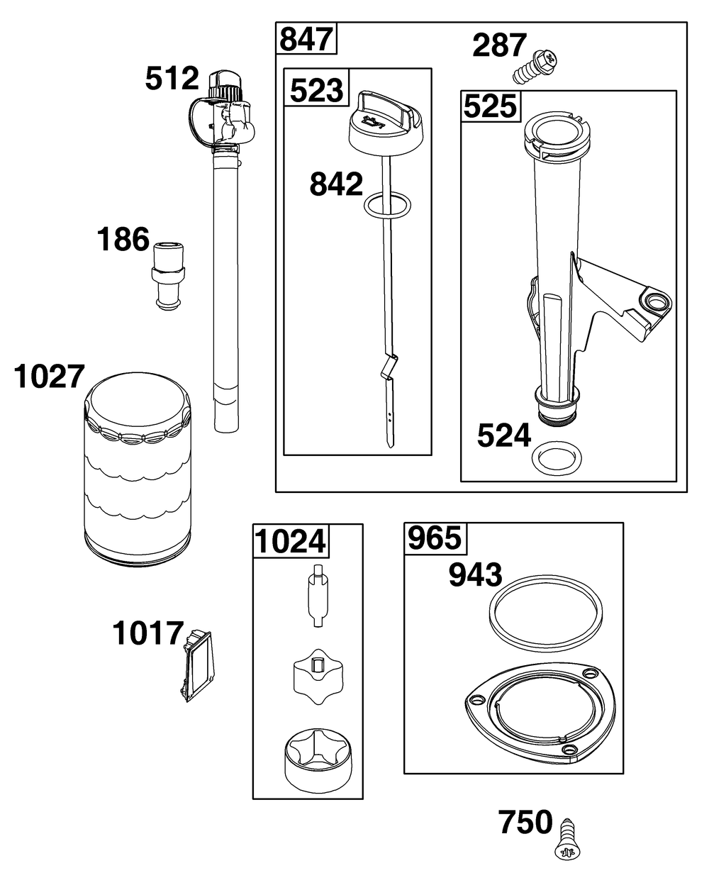 Lubrication Group Diagram and Parts List for 44N677-0064-B5 400000 - 699999 Briggs and Stratton Engine